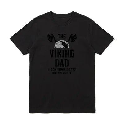 Wikinger Vater Papa Weihnachten T-Shirt – Gekreuzte Äxte, Schild, Schriftzug THE VIKING DAD – Klassisches T-Shirt in Schwarz