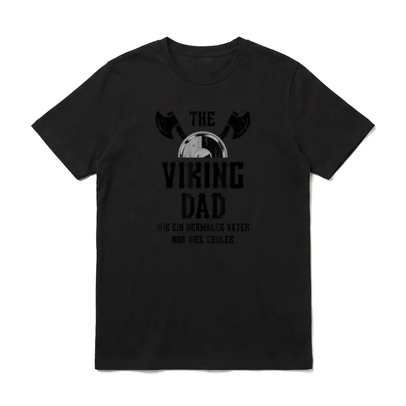 Wikinger Vater Papa Weihnachten T-Shirt – Gekreuzte Äxte, Schild, Schriftzug THE VIKING DAD – Klassisches T-Shirt in Schwarz