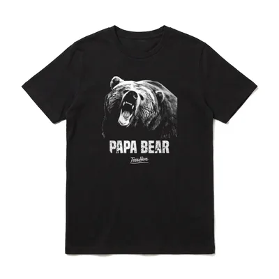 Papa Bear Dad T-Shirt – Brüllender Bärenkopf mit Schriftzug „Papa Bear“ – Klassisches T-Shirt in Schwarz