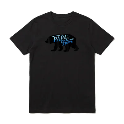 Bären Familie T Mama T-Shirt – Schwarze Bären-Silhouette mit blauem PAPA Bear Schriftzug – Klassisches T-Shirt in Schwarz