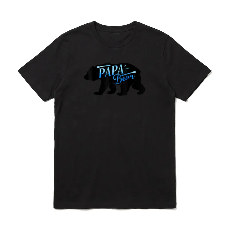 Bären Familie T Mama T-Shirt – Schwarze Bären-Silhouette mit blauem PAPA Bear Schriftzug – Klassisches T-Shirt in Schwarz