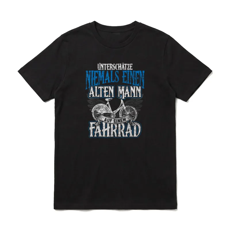 T-Shirt Radfahren Damen – Schriftzug Alter Mann Fahrrad mit flügelbewehrtem Bike-Logo – Klassisches T-Shirt in Schwarz