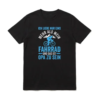 ich liebe Fahrrad T-Shirt – Blauer Radfahrer-Silhouette vor Bergen mit Text über Opa-Sein – Klassisches T-Shirt in Schwarz
