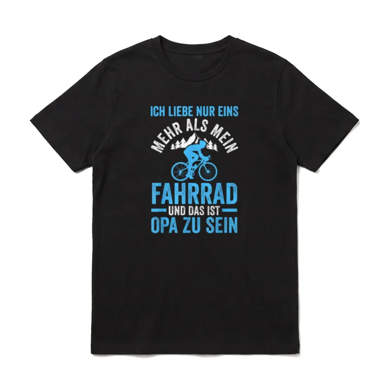 ich liebe Fahrrad T-Shirt – Blauer Radfahrer-Silhouette vor Bergen mit Text über Opa-Sein – Klassisches T-Shirt in Schwarz
