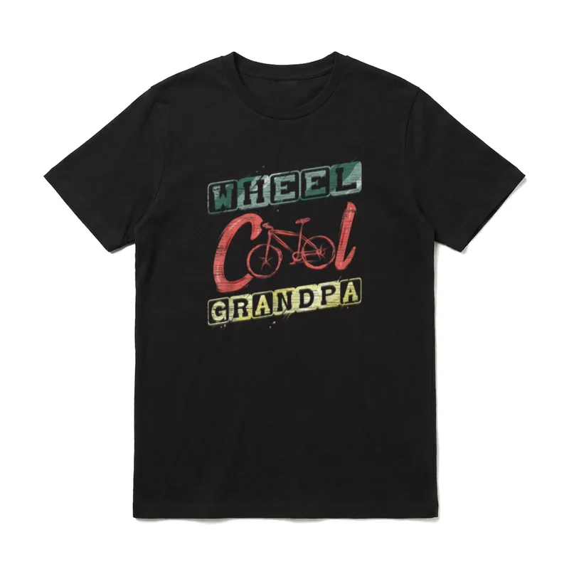 Fahrrad Tour Radsport T-Shirt – Schriftzug „Wheel Cool Grandpa“ mit Fahrrad-Illustration – Klassisches T-Shirt in Schwarz