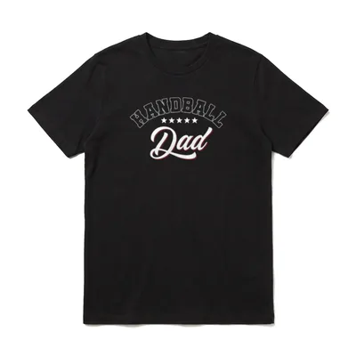 Handball Papa Ballsport Vater T-Shirt – Schriftzug „Handball Dad“ mit fünf Sternen – Klassisches T-Shirt in Schwarz
