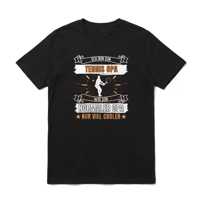 ICH BIN EIN TENNIS T-Shirt – Tennis Opa Silhouette mit Schläger und Spruch auf weißem Grund – Klassisches T-Shirt in Schwarz