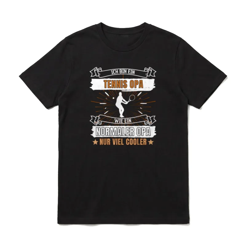 ICH BIN EIN TENNIS T-Shirt – Tennis Opa Silhouette mit Schläger und Spruch auf weißem Grund – Klassisches T-Shirt in Schwarz