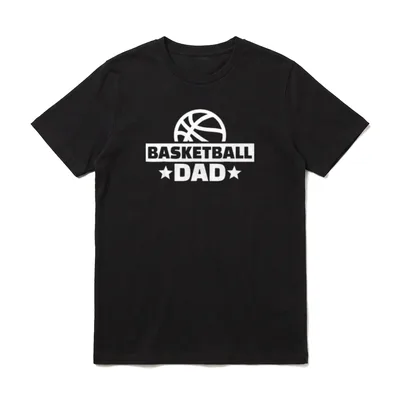 Basketball Papa T-Shirt – Basketball-Symbol über „BASKETBALL DAD“ mit zwei Sternen – Klassisches T-Shirt in Schwarz