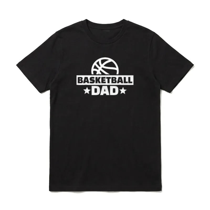 Basketball Papa T-Shirt – Basketball-Symbol über „BASKETBALL DAD“ mit zwei Sternen – Klassisches T-Shirt in Schwarz