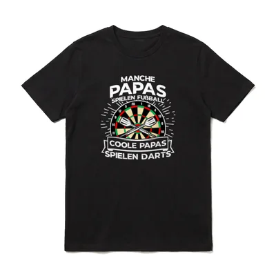 Darts T-Shirt lustig – Dartbrett mit zwei Pfeilen und weißer Schrift über coole Papas – Klassisches T-Shirt in Schwarz