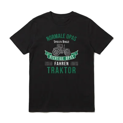 T-Shirt mit Traktor Motiv – Traktor-Druck mit dem Witz über richtige Opas und Bingo – Klassisches T-Shirt in Schwarz