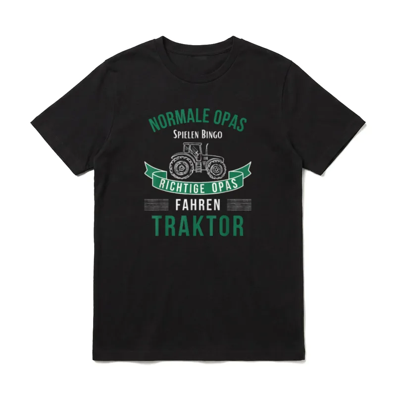T-Shirt mit Traktor Motiv – Traktor-Druck mit dem Witz über richtige Opas und Bingo – Klassisches T-Shirt in Schwarz