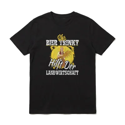 Wer Bier trinkt hilft T-Shirt – Landwirt mit Getreidegarbe, Spruch zur Landwirtschaft – Klassisches T-Shirt in Schwarz