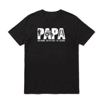 Papa Traktor Landwirt Vatertag T-Shirt – PAPA Schriftzug mit Landwirt, Traktor und Weizen – Klassisches T-Shirt in Schwarz