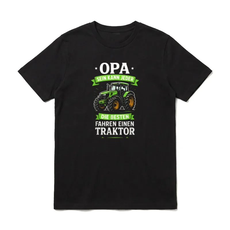 Opa Sein Kann Jeder T-Shirt – Grüner Traktor mit weißer Schrift OPA SEIN KANN JEDER – Klassisches T-Shirt in Schwarz