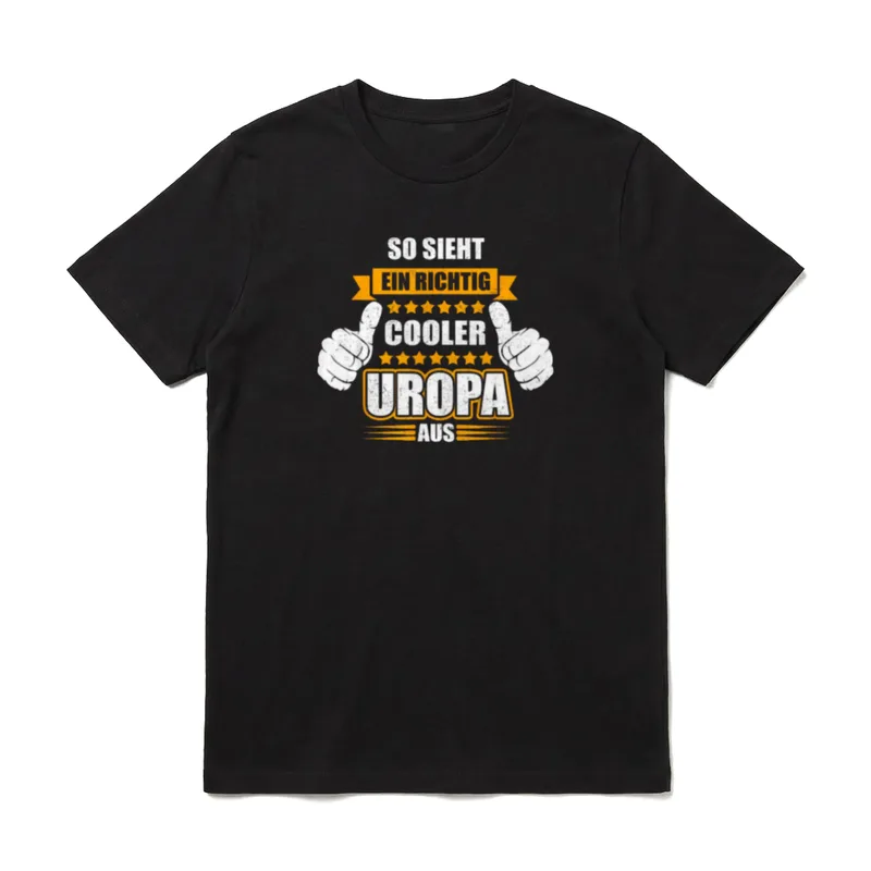 So sieht ein richtig T-Shirt – Zwei Daumen hoch, Sterne, Spruch „Cooler Uropa“ – Klassisches T-Shirt in Schwarz