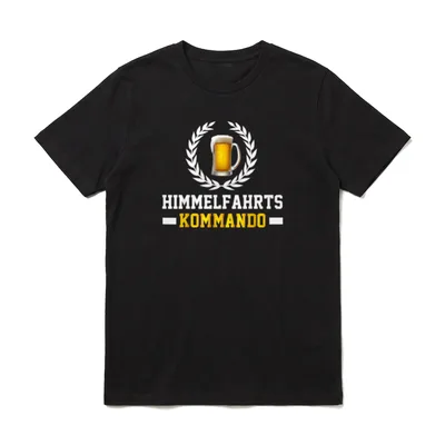 Bier T-Shirt Herren – Bierkrug im Lorbeerkranz, Schriftzug „Himmelfahrts Kommando“ – Klassisches T-Shirt in Schwarz