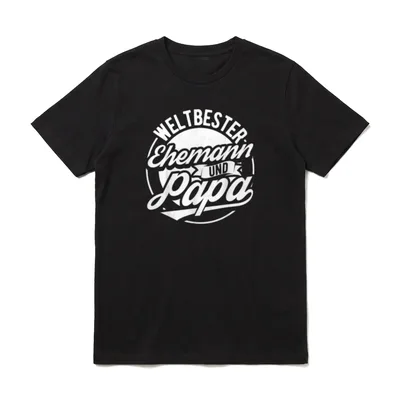 Weltbester Ehemann Und Papa T-Shirt – Weltbester Ehemann und Papa in rundem Badge-Schriftzug – Klassisches T-Shirt in Schwarz