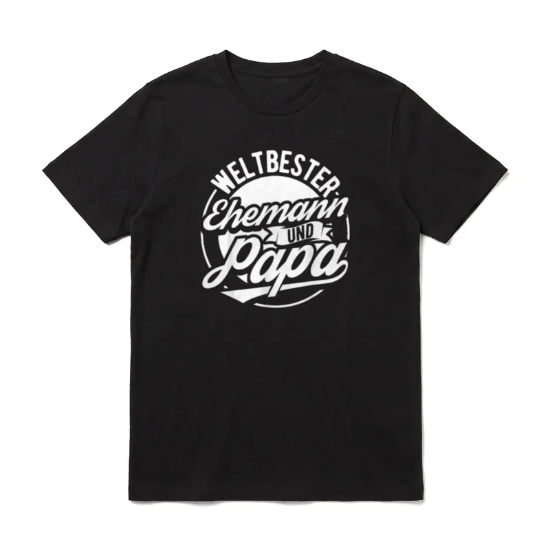 Weltbester Ehemann Und Papa T-Shirt – Weltbester Ehemann und Papa in rundem Badge-Schriftzug – Klassisches T-Shirt in Schwarz