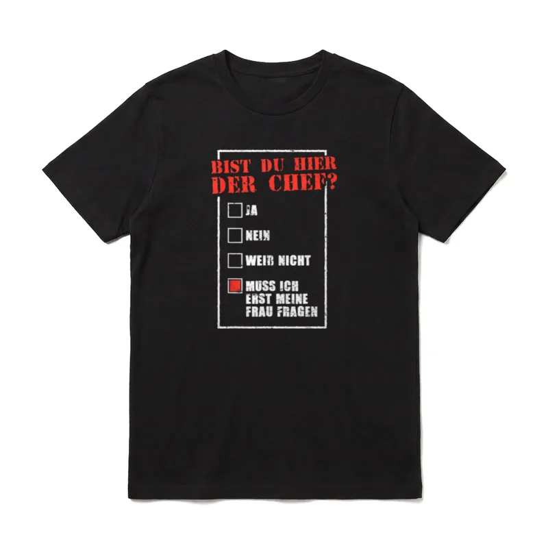 Bist Du Hier Der Chef T-Shirt – Checkliste „Bist du hier der Chef?“ mit vier Antwortoptionen – Klassisches T-Shirt in Schwarz