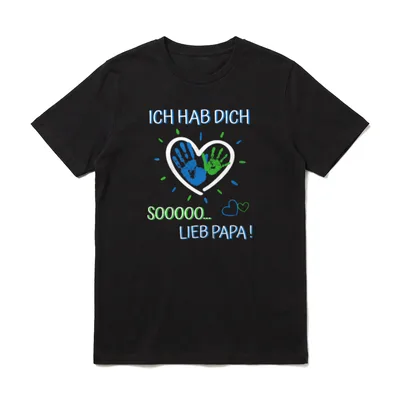 Ich hab dich lieb T-Shirt – Herz mit blauem und grünem Handabdruck, Spruch Sooooo lieb Papa – Klassisches T-Shirt in Schwarz
