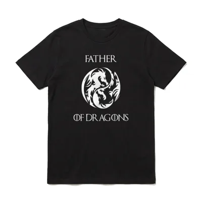 Father of Dragons T-Shirt – FATHER OF DRAGONS Text mit weißer Drachen-Yin-Yang Grafik – Klassisches T-Shirt in Schwarz