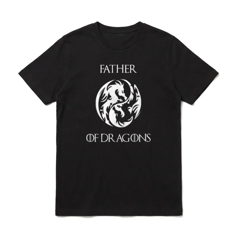 Father of Dragons T-Shirt – FATHER OF DRAGONS Text mit weißer Drachen-Yin-Yang Grafik – Klassisches T-Shirt in Schwarz