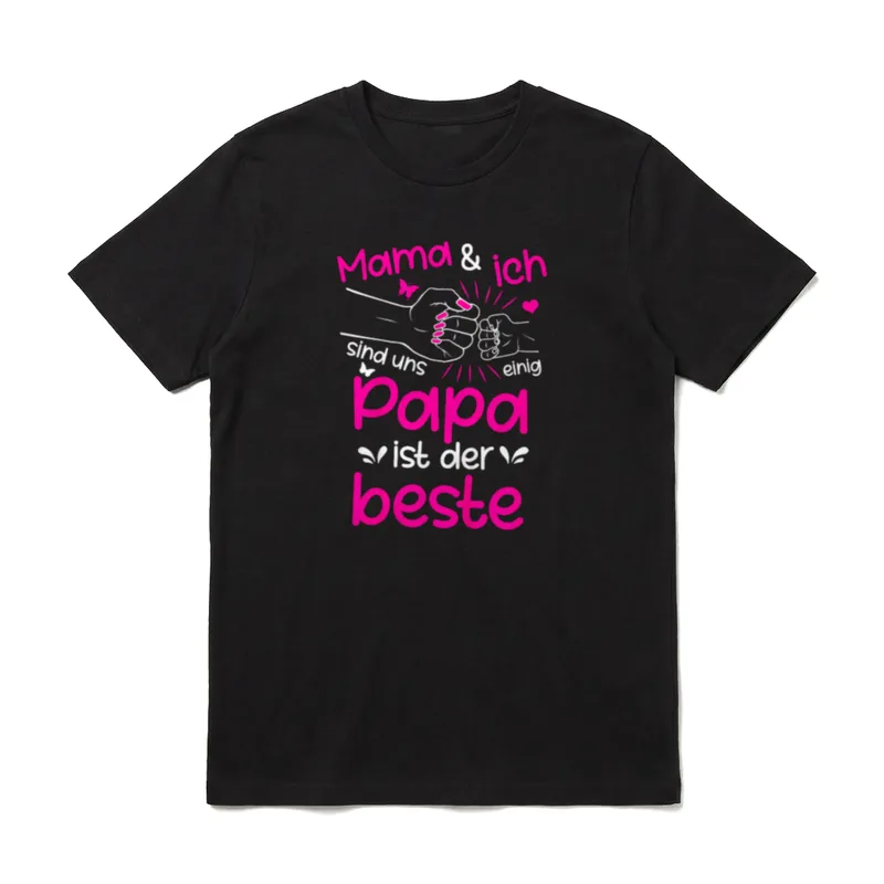 Mama und ich sind T-Shirt – Fingerschluss von Mutter und Kind mit Text Papa ist der beste – Klassisches T-Shirt in Schwarz