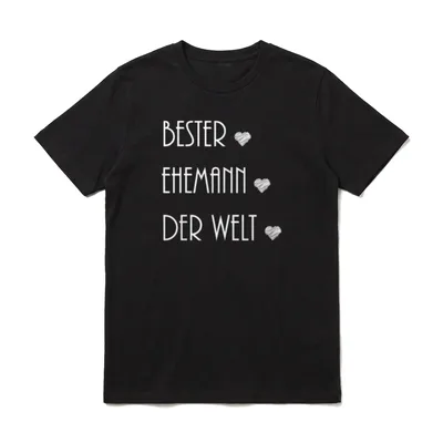 Bester Ehemann der Welt T-Shirt – Bester Ehemann der Welt Text mit drei skizzierten Herzen – Klassisches T-Shirt in Schwarz