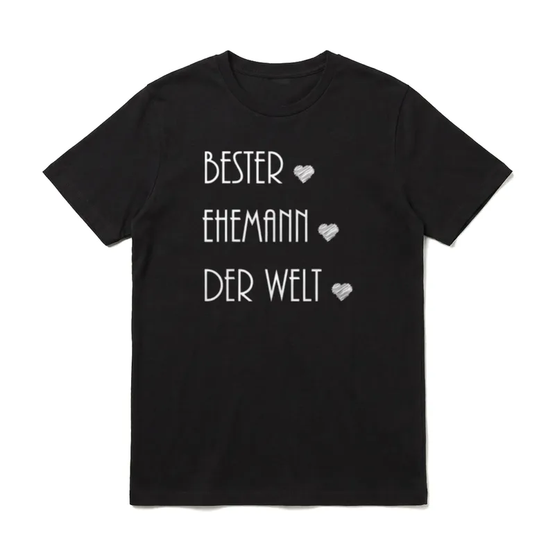 Bester Ehemann der Welt T-Shirt – Bester Ehemann der Welt Text mit drei skizzierten Herzen – Klassisches T-Shirt in Schwarz