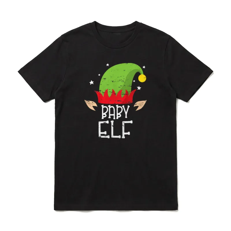 Vater Mutter Baby Elf T-Shirt – Grüne Elfenmütze mit Ohren und Schriftzug „Baby Elf“ – Klassisches T-Shirt in Schwarz