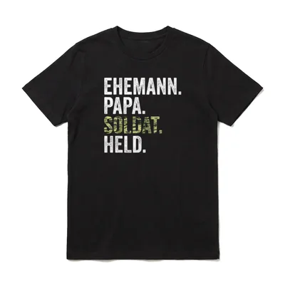 Profi Soldat Ehemann Papa T-Shirt – EHEMANN PAPA SOLDAT HELD Text mit Camouflage Füllung – Klassisches T-Shirt in Schwarz