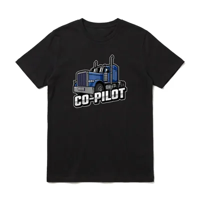 Vater Sohn Partner Outfit T-Shirt – Blauer Lkw mit Schriftzug CO-PILOT – Klassisches T-Shirt in Schwarz