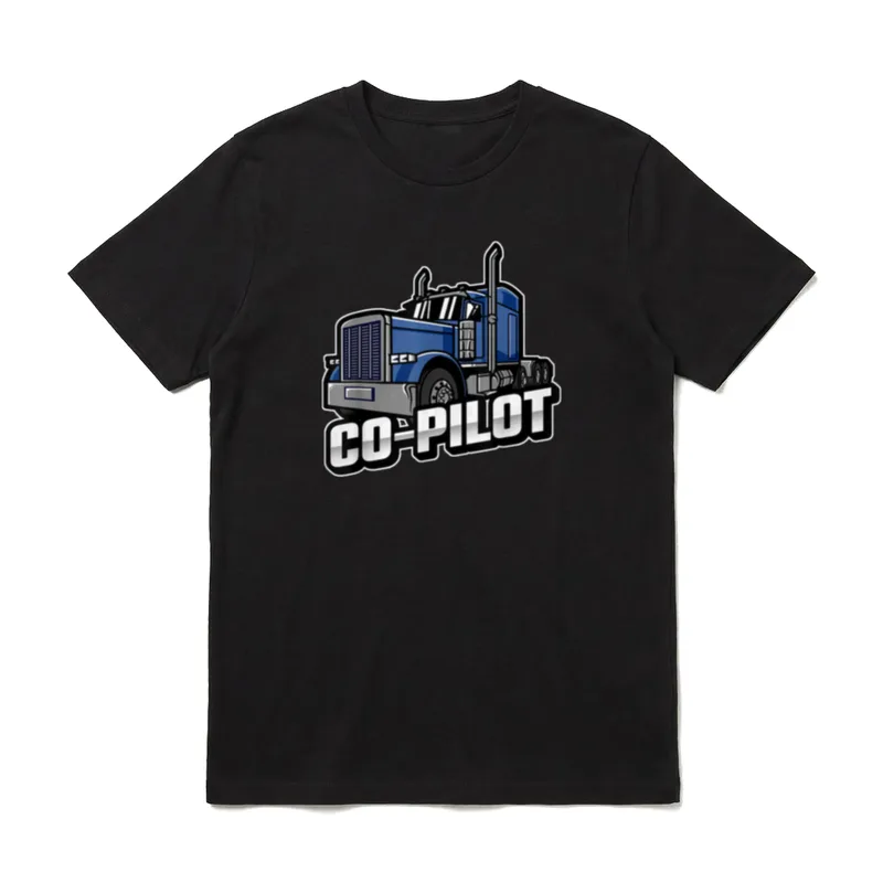 Vater Sohn Partner Outfit T-Shirt – Blauer Lkw mit Schriftzug CO-PILOT – Klassisches T-Shirt in Schwarz