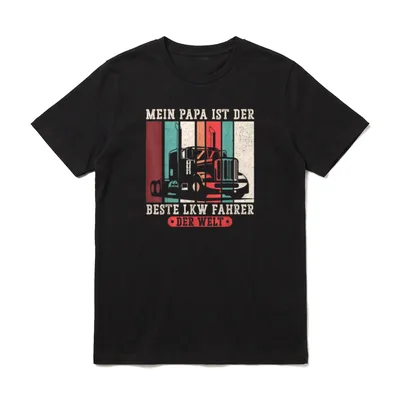 Mein Papa ist T-Shirt – Retro LKW Fahrer Papa Aufdruck mit buntem Streifenmuster – Klassisches T-Shirt in Schwarz
