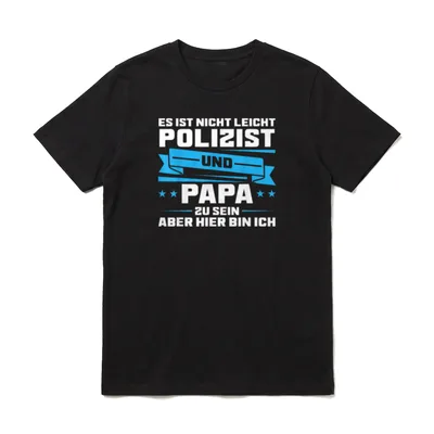 Polizisten Papa Polizei Polizist T-Shirt – Weißer Schriftzug und blaues Banner mit Sternen – Klassisches T-Shirt in Schwarz