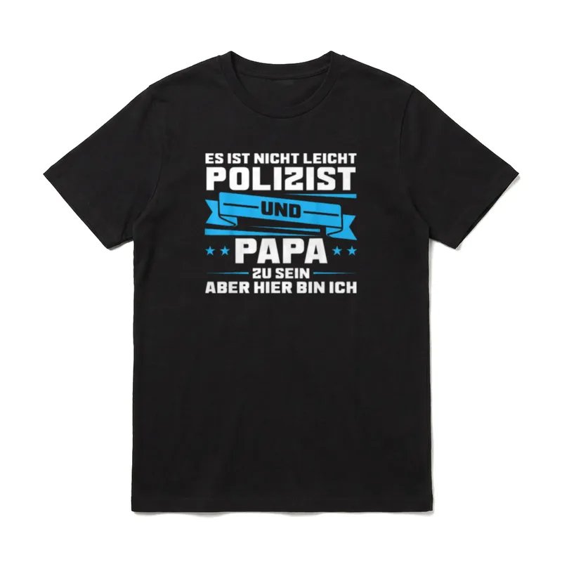 Polizisten Papa Polizei Polizist T-Shirt – Weißer Schriftzug und blaues Banner mit Sternen – Klassisches T-Shirt in Schwarz