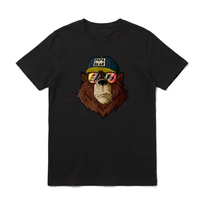 Vatertag Papabear Trucker Papa T-Shirt – Bär mit PAPA BEAR Kappe und LKW in der Sonnenbrille – Klassisches T-Shirt in Schwarz