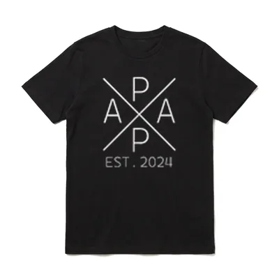Papa 2024 Vater 2024 T-Shirt – Geometrisches PAPA Logo mit Est. 2024 Text – Klassisches T-Shirt in Schwarz
