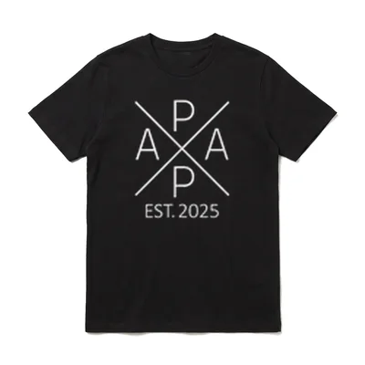 Papa Est. 2025 Vater T-Shirt – Geometrisches PAPA Logo mit EST. 2025 Schriftzug – Klassisches T-Shirt in Schwarz