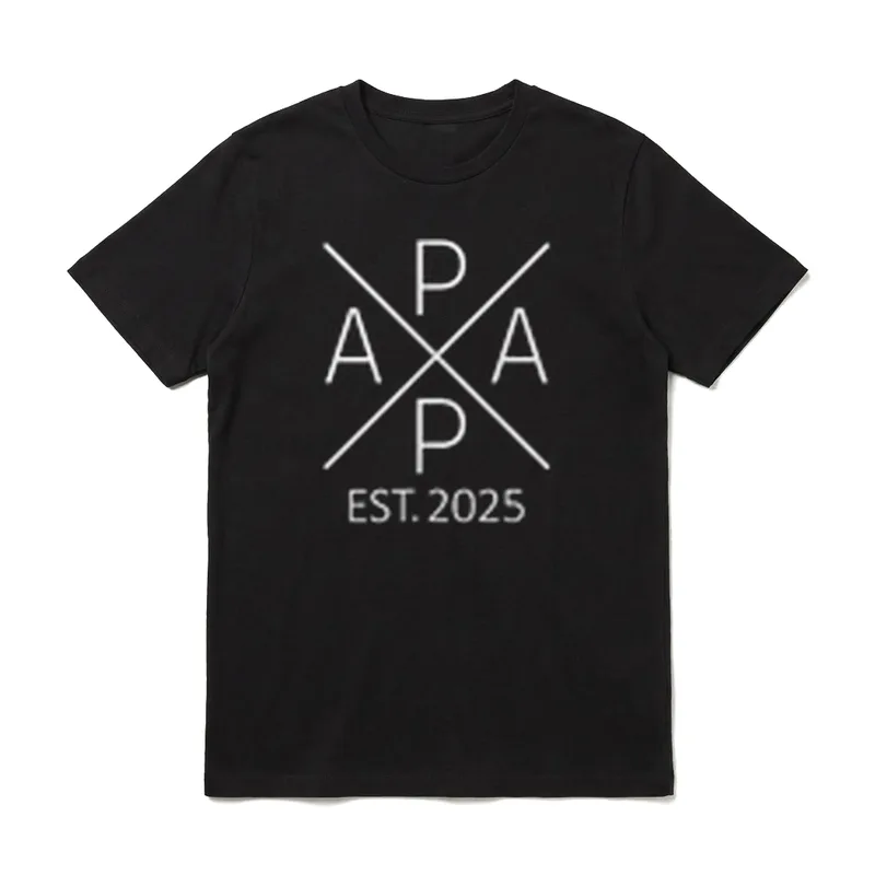 Papa Est. 2025 Vater T-Shirt – Geometrisches PAPA Logo mit EST. 2025 Schriftzug – Klassisches T-Shirt in Schwarz
