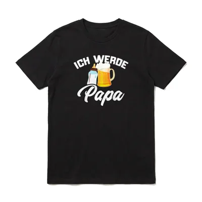 T-Shirt Papa 2026 – Schriftzug Ich werde Papa neben Babyflasche und vollem Bierkrug – Klassisches T-Shirt in Schwarz
