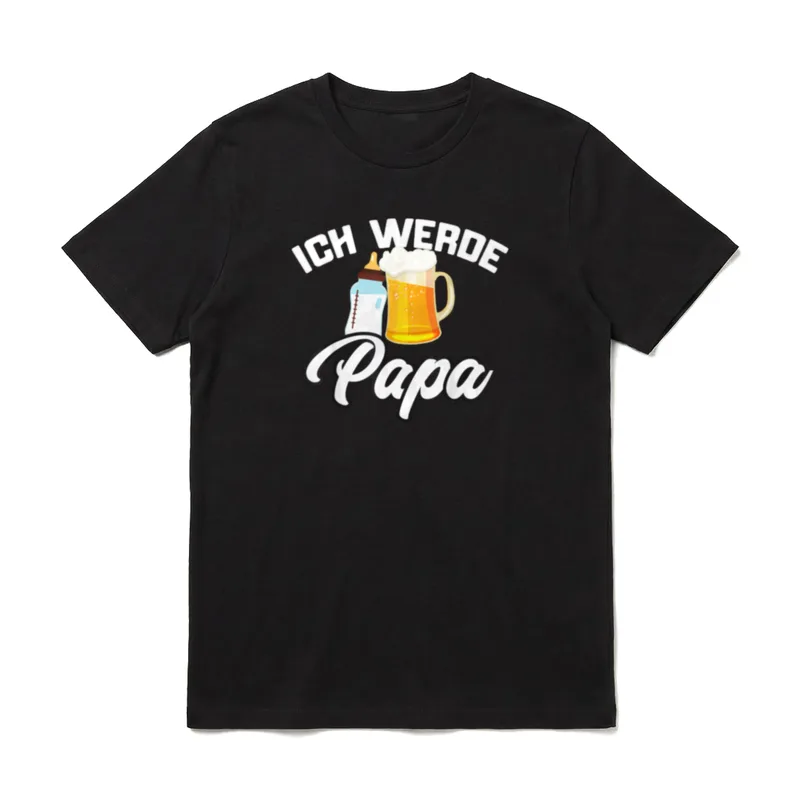 T-Shirt Papa 2026 – Schriftzug Ich werde Papa neben Babyflasche und vollem Bierkrug – Klassisches T-Shirt in Schwarz