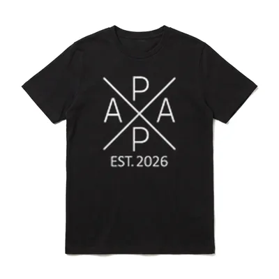 Papa Est. 2026 Vater T-Shirt – Geometrisches PAPA Logo mit X-Linien und EST. 2026 Text – Klassisches T-Shirt in Schwarz