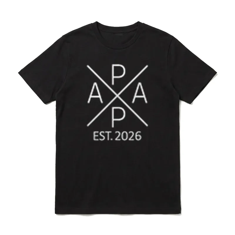 Papa Est. 2026 Vater T-Shirt – Geometrisches PAPA Logo mit X-Linien und EST. 2026 Text – Klassisches T-Shirt in Schwarz