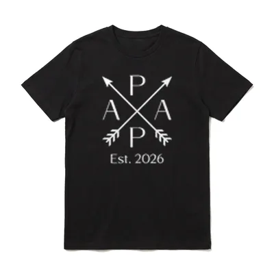 Papa est. 2026 Vater Werdender Papa T-Shirt – PAPA Schriftzug mit Kreuzpfeilen und Est. 2026 – Klassisches T-Shirt in Schwarz