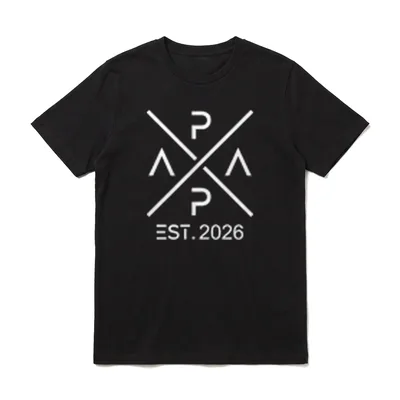 Papa 2026 Papi Since T-Shirt – Geometrisches PAPA EST.2026 Logo in weißer Linienführung – Klassisches T-Shirt in Schwarz