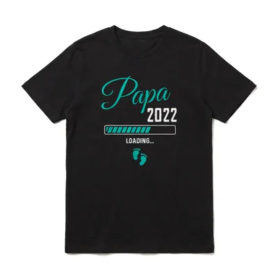 Ich werde Papa 2022 T-Shirt – Papa 2022 Loading Balken und türkisfarbene Babyfüße – Klassisches T-Shirt in Schwarz