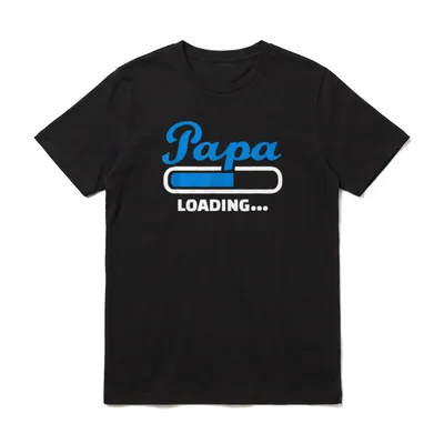 Papa loading T-Shirt – Blauer Schriftzug Papa mit weißem Ladebalken und Loading-Text – Klassisches T-Shirt in Schwarz